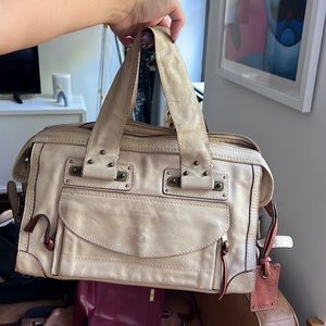 Chloe Cream & Tan Leather Bowling Bag Purse